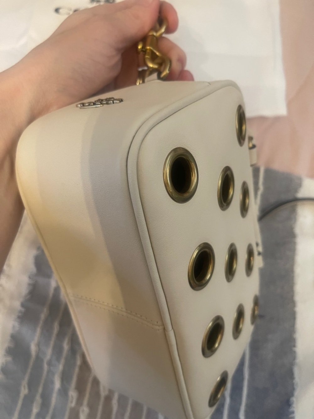 Coach Cream Leather Satchel mini  with Gold Grommets - Picture 12 of 16